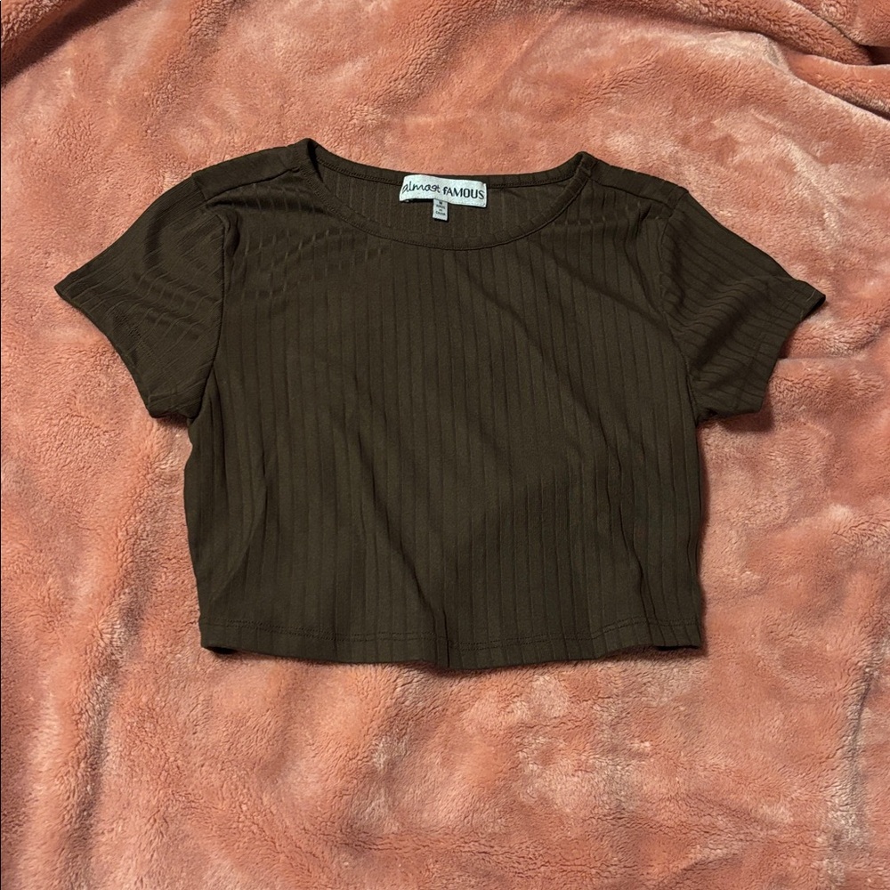 Brown Ribbed Crop Top - Picture 1 of 1